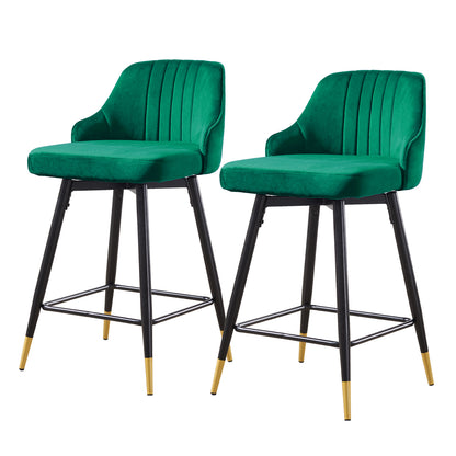 Set Of Two 35" Green and Black Bar Height Chairs