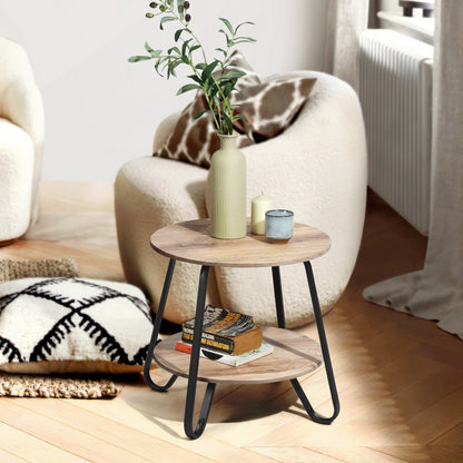 18" Black And Oak Manufactured Wood And Steel Round End Table