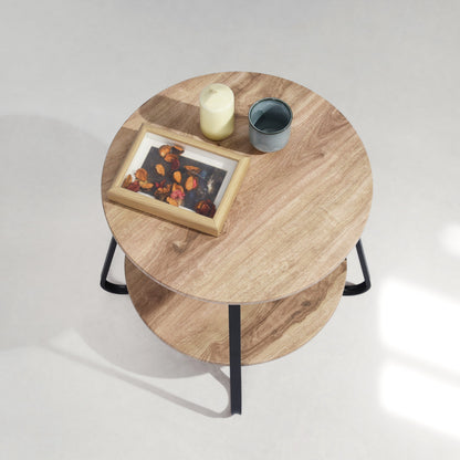 18" Black And Oak Manufactured Wood And Steel Round End Table