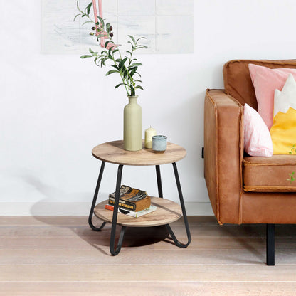 18" Black And Oak Manufactured Wood And Steel Round End Table