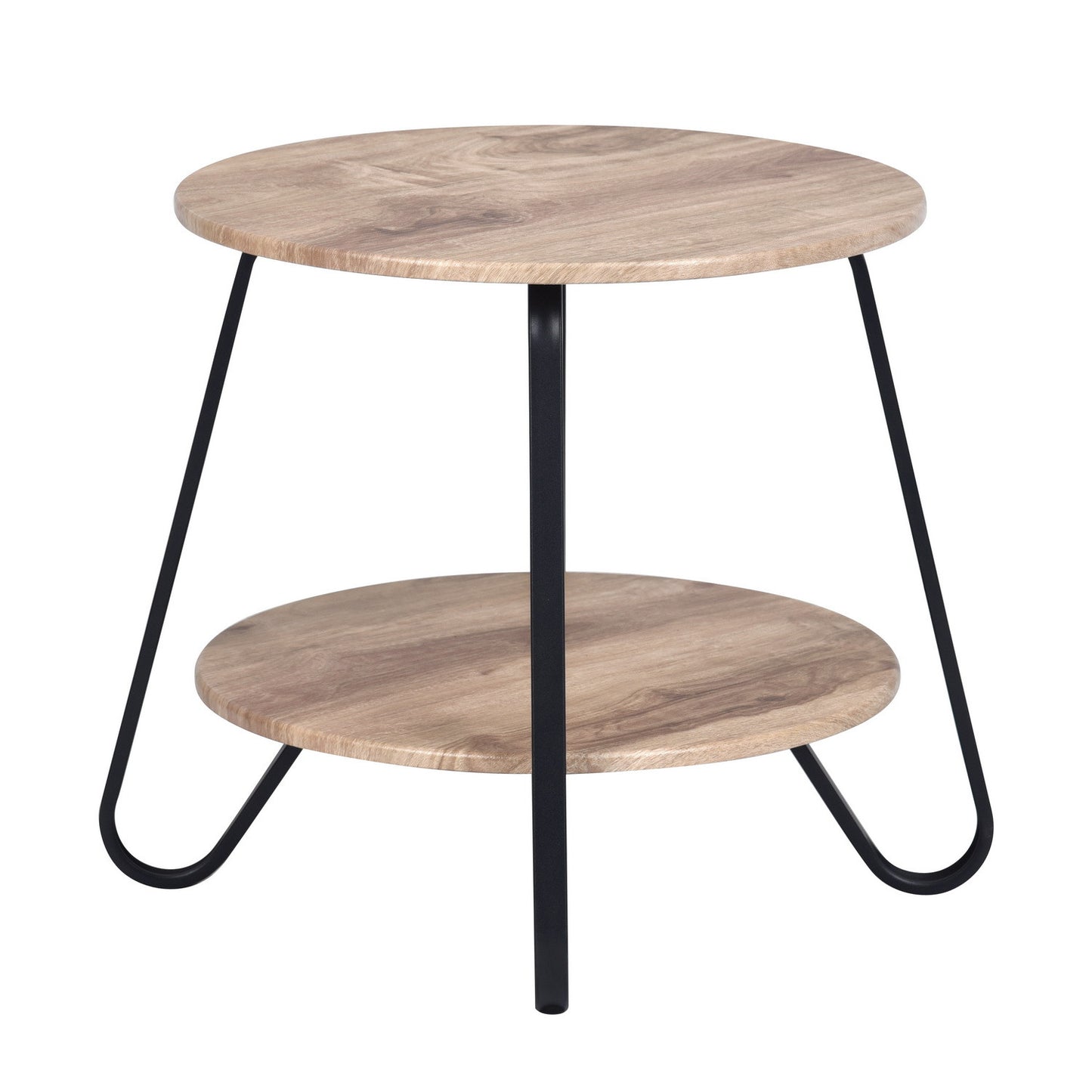 18" Black And Oak Manufactured Wood And Steel Round End Table