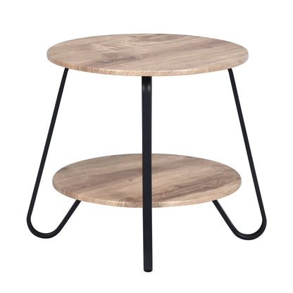 18" Black And Oak Manufactured Wood And Steel Round End Table