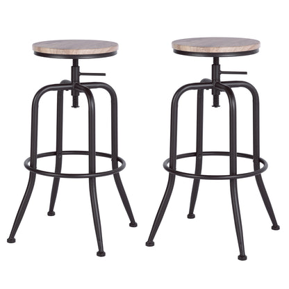 Set Of Two 30" Natural And Black Steel Swivel Backless Bar Chairs With Footrest