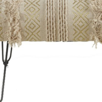 47" Ivory And Gold Geometric Black Leg Upholstered Bench