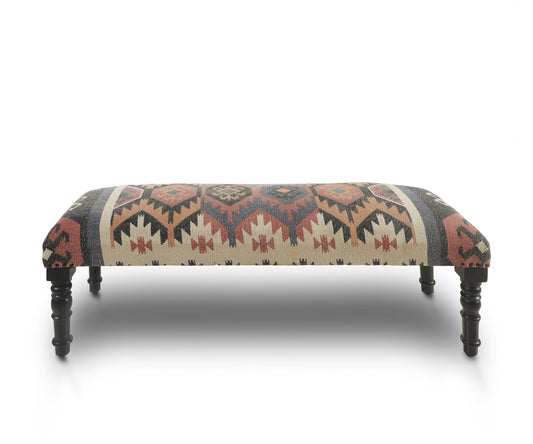 47" Brown Red and Natural Black Leg Southwest Upholstered Bench