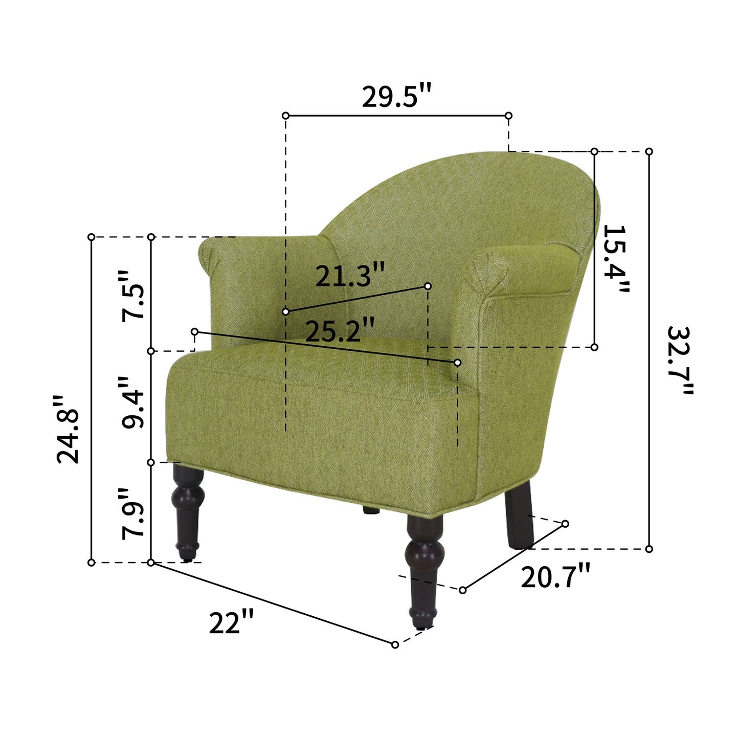 29" Green on Green Design Polyester Blend Solid Color Armchair