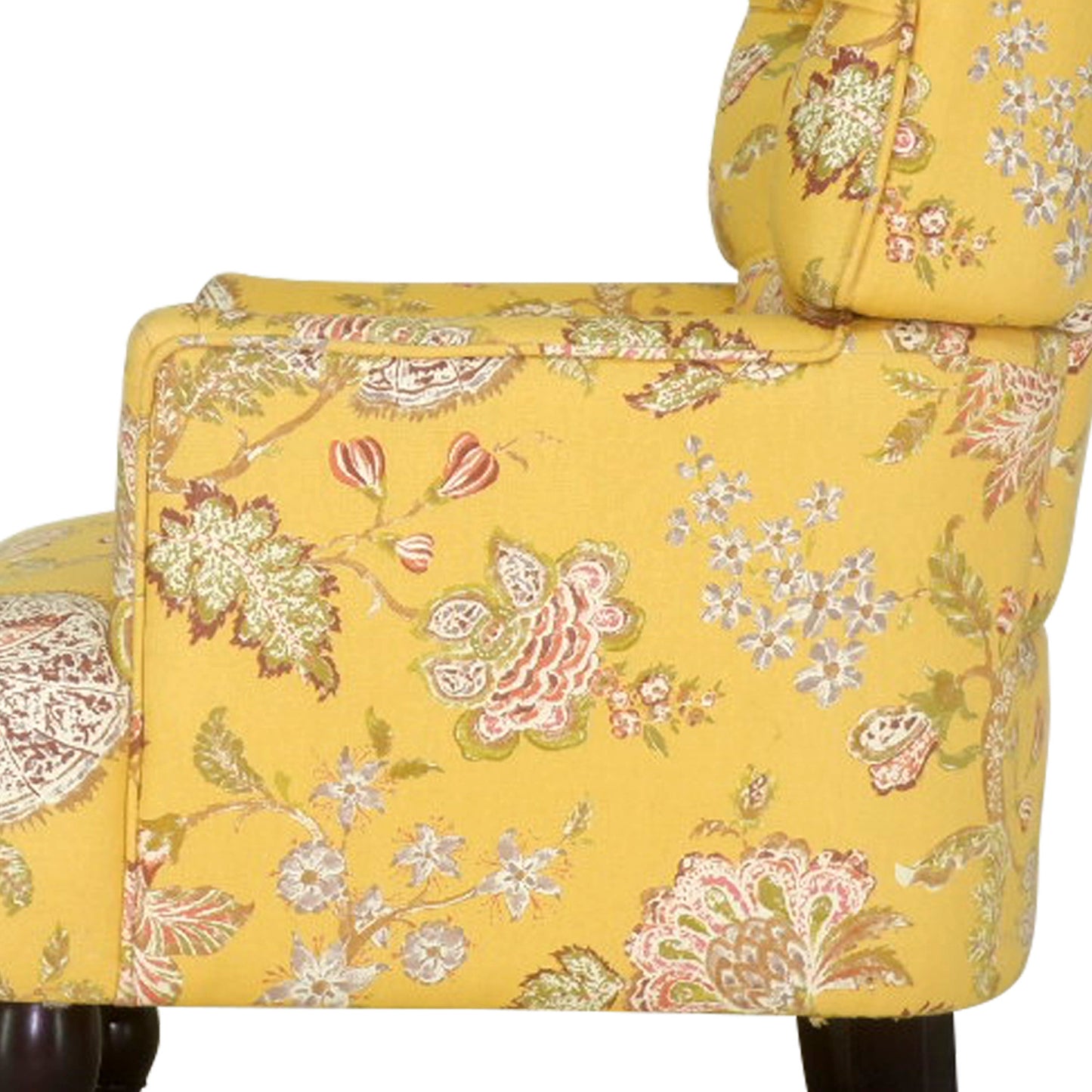 28" Golden Yellow Green And Brown Polyester Blend Toile Arm Chair