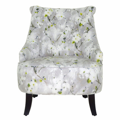 28" Grey Green White And Brown Polyester Blend Floral Wingback Chair