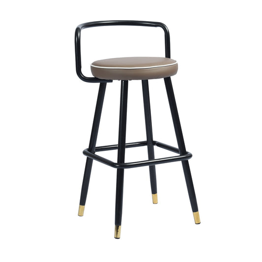 Set of Two 29" Brown and Black Faux Leather and Steel Low Back Bar Height Bar Chairs with Footrest