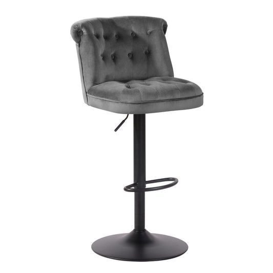 Set of Two 26" Gray and Black Steel Swivel Low Back Adjustable Height Bar Chairs with Footrest