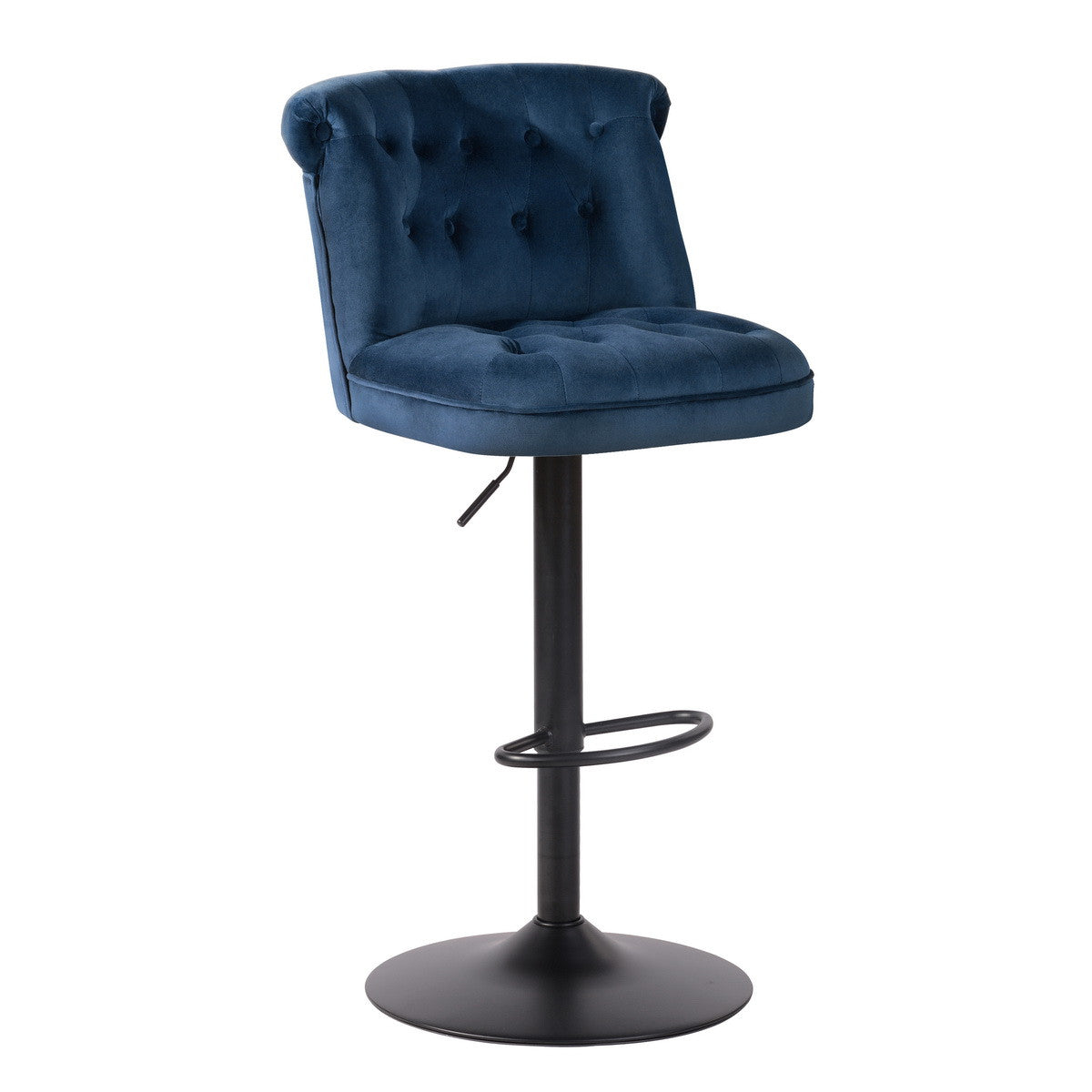 45" Blue And Black Swivel Low Back Adjustable Height Bar Chair With Footrest