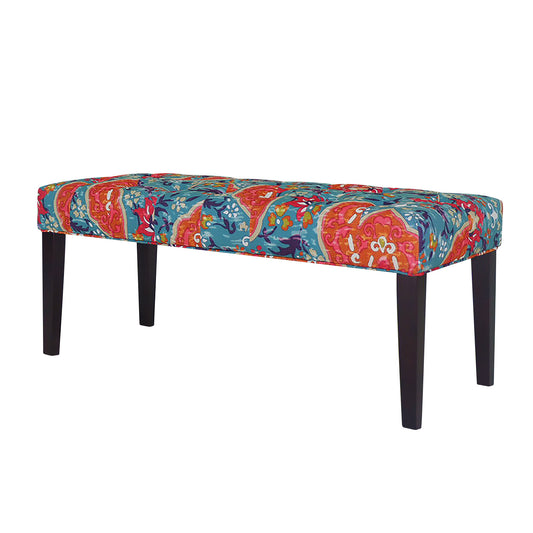 42" Aqua Red And Brown Paisley Medallion Upholstered Bench
