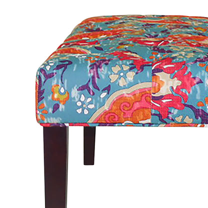 42" Aqua Red And Brown Paisley Medallion Upholstered Bench