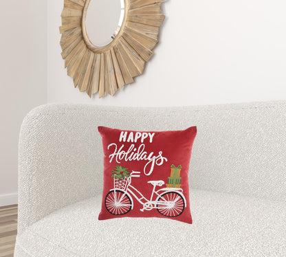 18" X 18" Red Zippered Handmade Polyester Christmas Throw Pillow