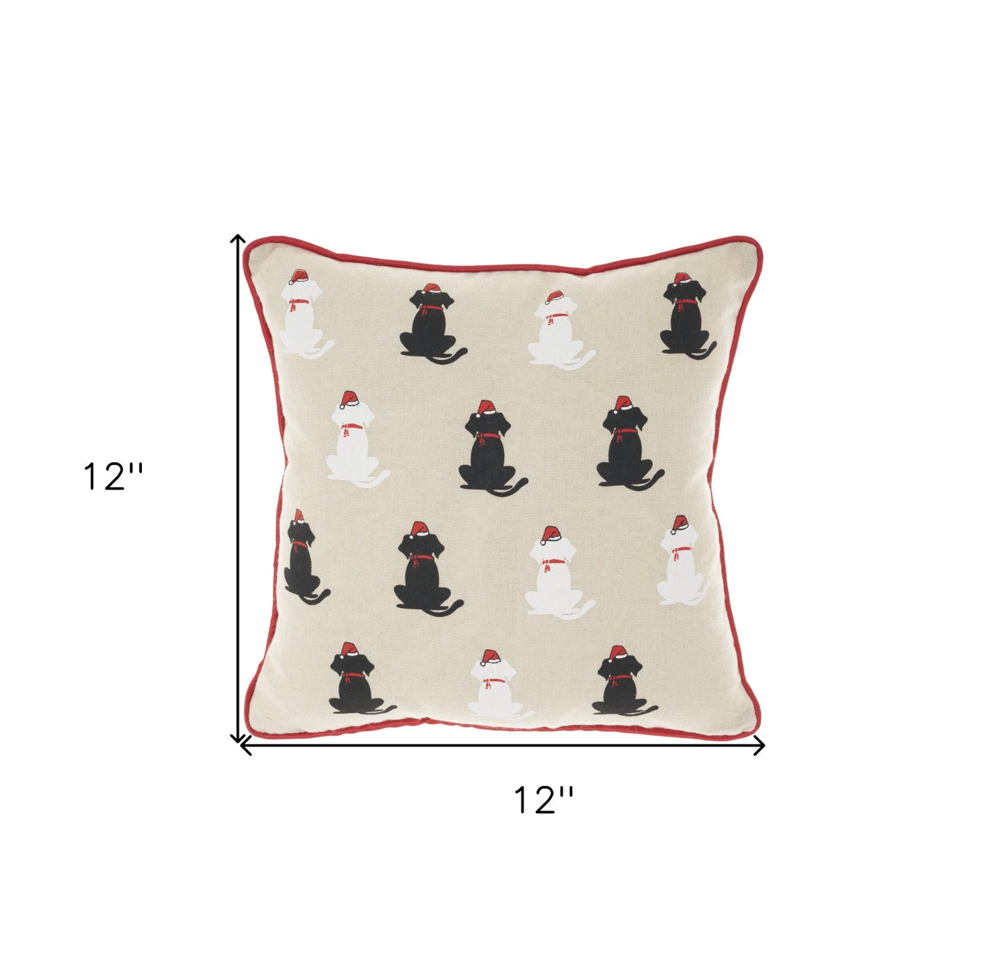 12" X 12" Natural Zippered Handmade Polyester Christmas Throw Pillow