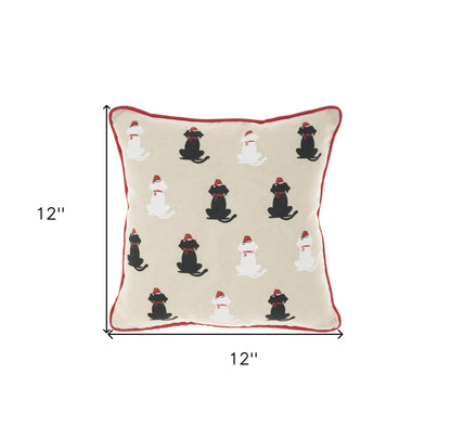 12" X 12" Natural Zippered Handmade Polyester Christmas Throw Pillow