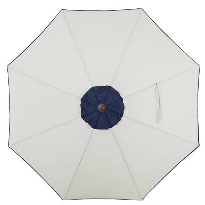 9' Beige And Navy Polyester Octagonal Tilt Market Patio Umbrella