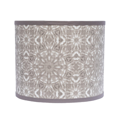 27" White Table Lamp With Gray Taupe Batik Print Drum Shade