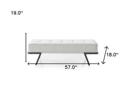 57" White and Black Upholstered Faux Leather Bench