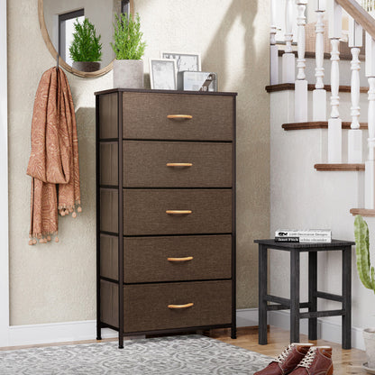 23" Brown Steel and Fabric Five Drawer Chest