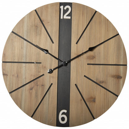 26" Round Brown Wood Analog Wall Clock