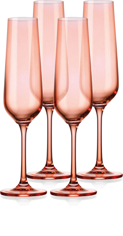 Set of Four Translucent Blush Champagne Flutes