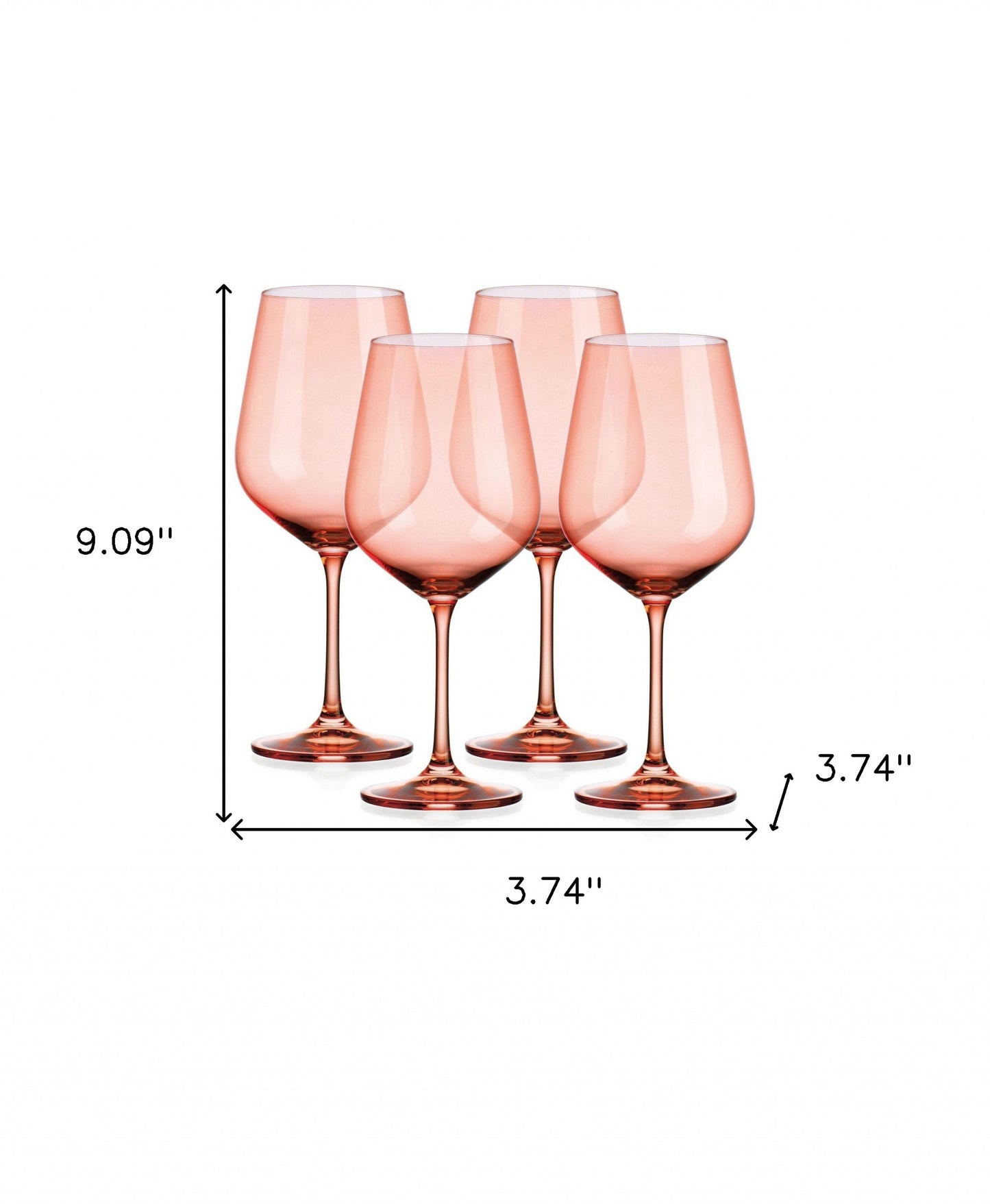 Set of Four Translucent Blush coral Large Wine Glasses