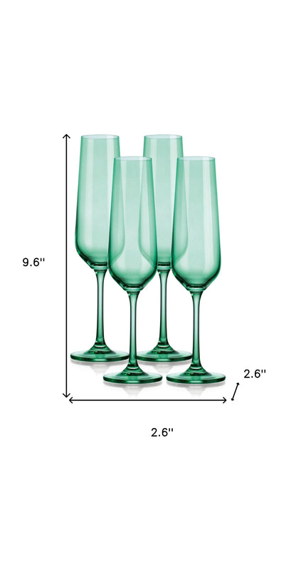Set of Four Translucent Pale Green Champagne Flutes