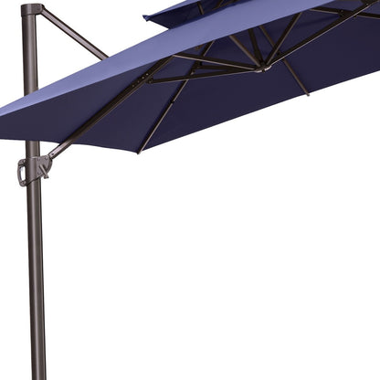 11' Navy Blue Polyester Square Tilt Cantilever Patio Umbrella With Stand