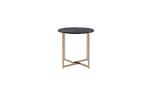 24" Champagne And Black Manufactured Wood And Metal Round End Table