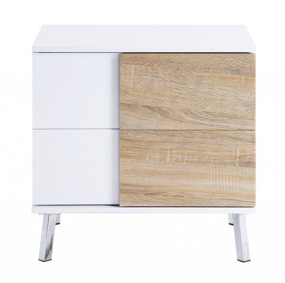 22" White High Gloss Manufactured Wood Rectangular End Table With Two Drawers