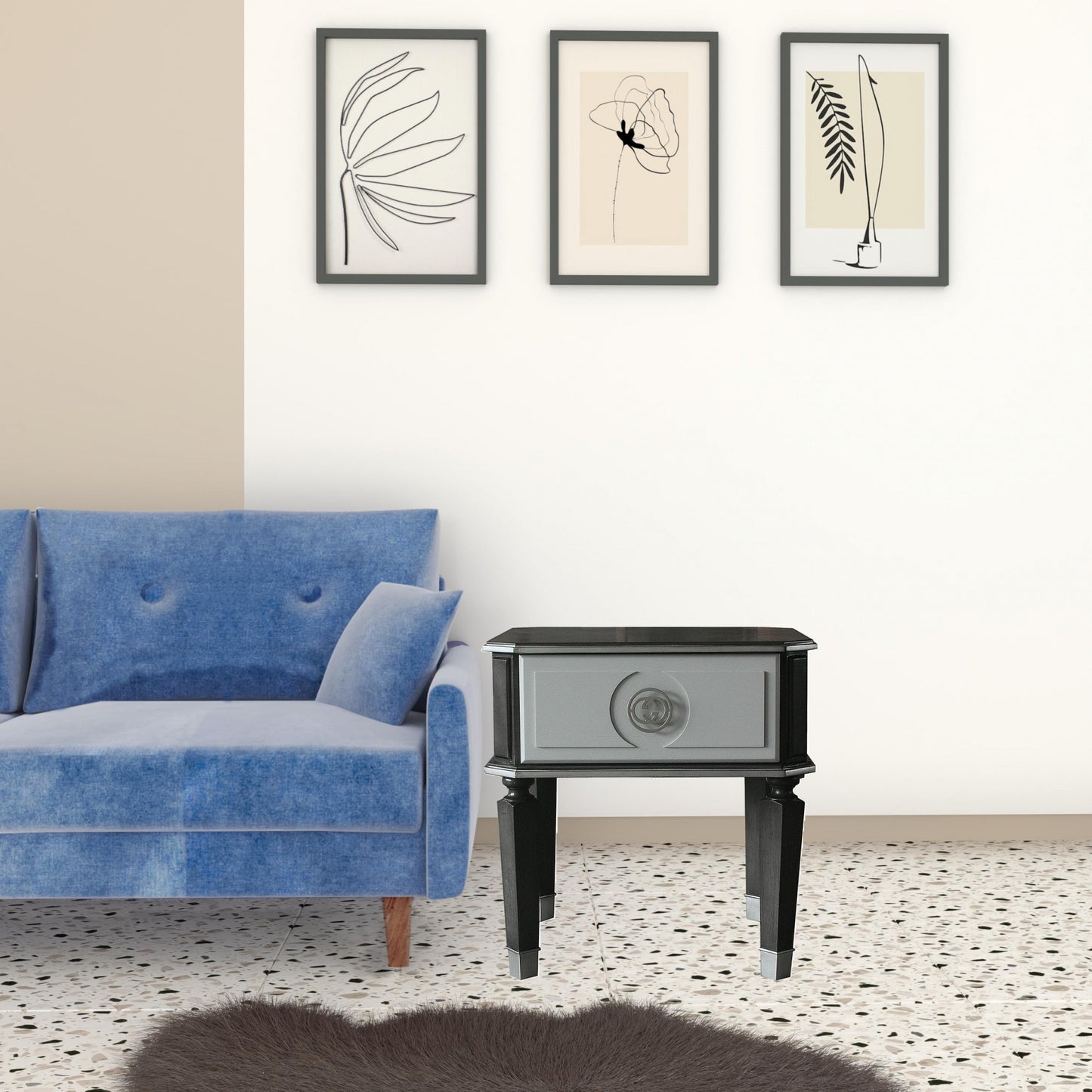 24" Charcoal And Light Gray Manufactured Wood Square End Table