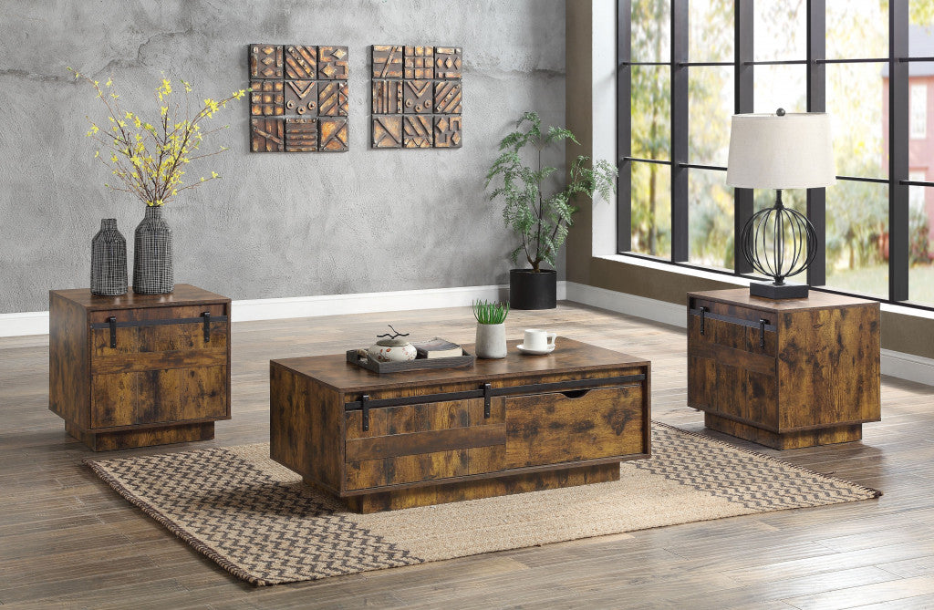 22" Rustic Oak Barn Door Cabinet End Table