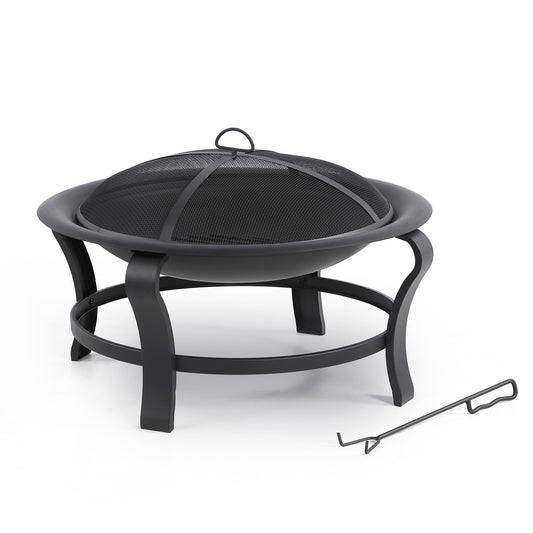 30" Black Round Steel Wood Burning Outdoor Fire Pit