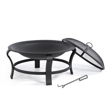 30" Black Round Steel Wood Burning Outdoor Fire Pit