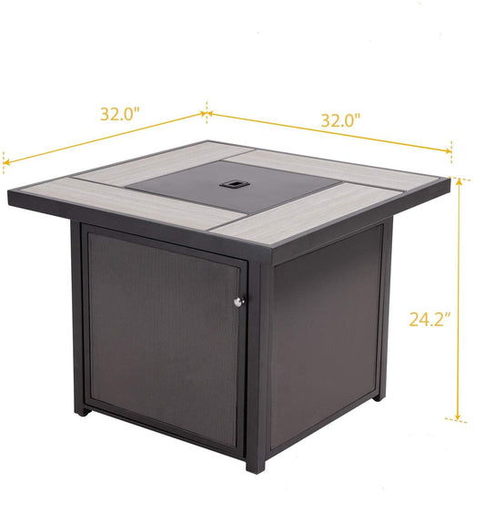 32" Brown Steel Propane Square Fire Pit Table
