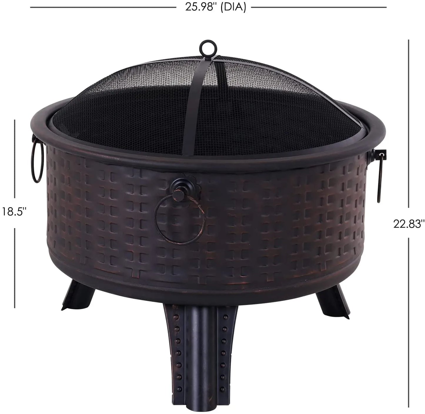 26" Black Steel Wood Burning Round Fire Pit