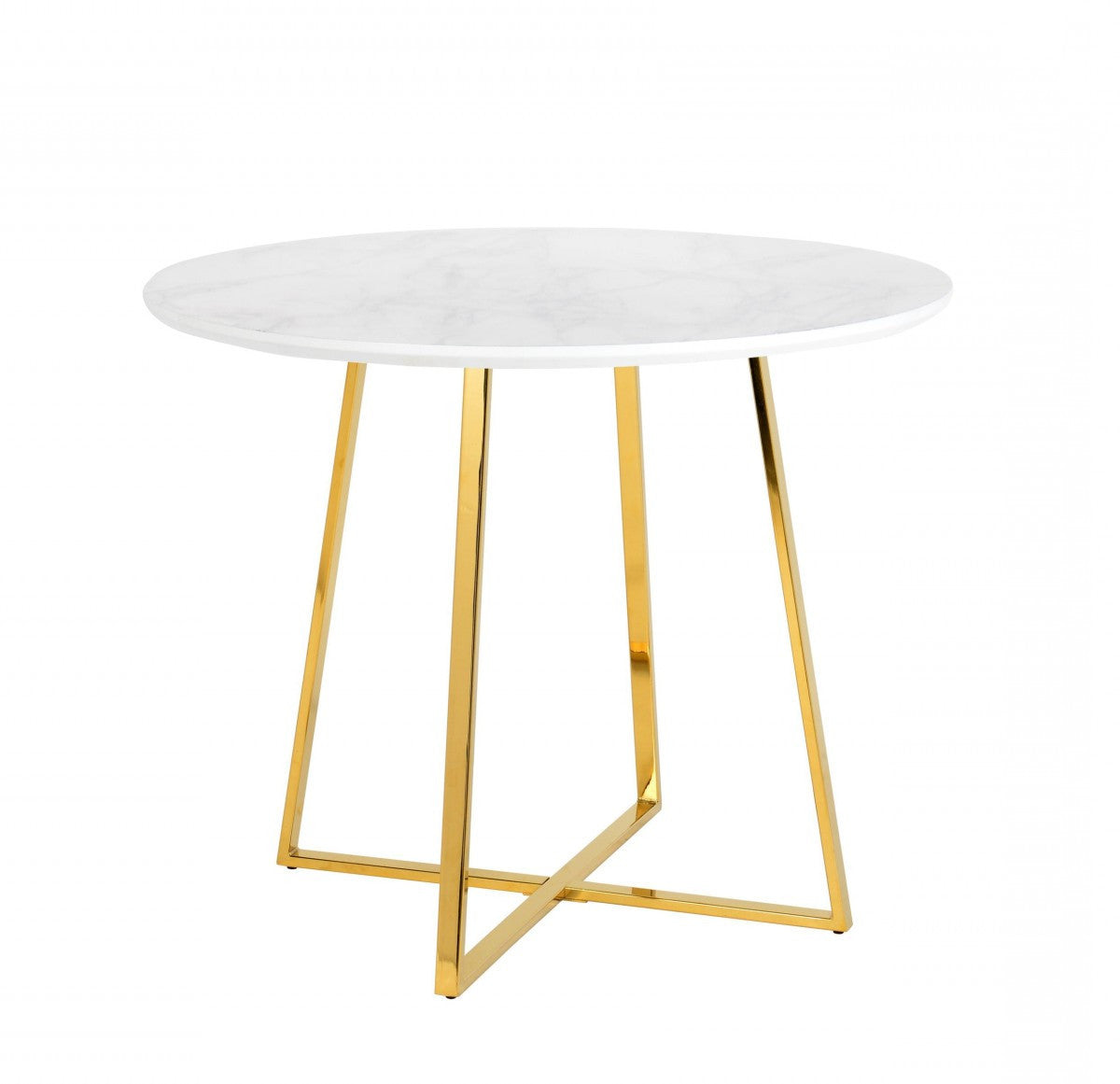 39" White Faux Marble and Gold Round Dining Table