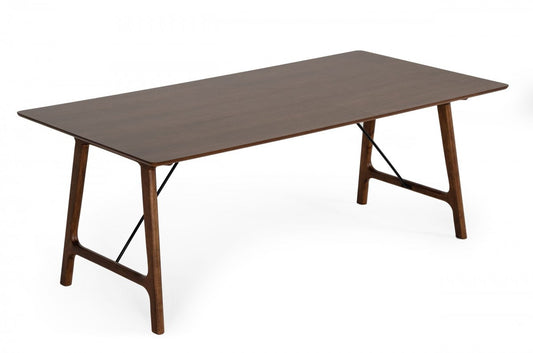 79" Walnut Rectangular Solid Manufactured Wood And Solid Wood Dining Table
