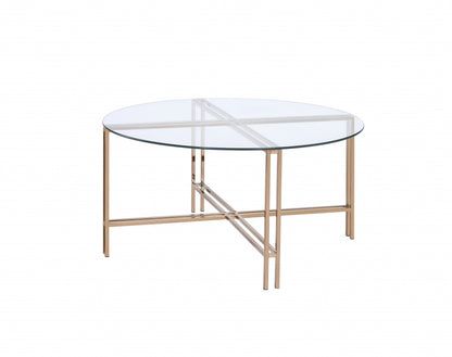 35" Champagne And Clear Glass Round Coffee Table