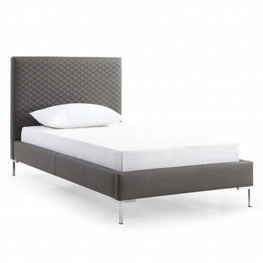 Twin Size Dark Grey Upholstered Faux Leather Bed Frame