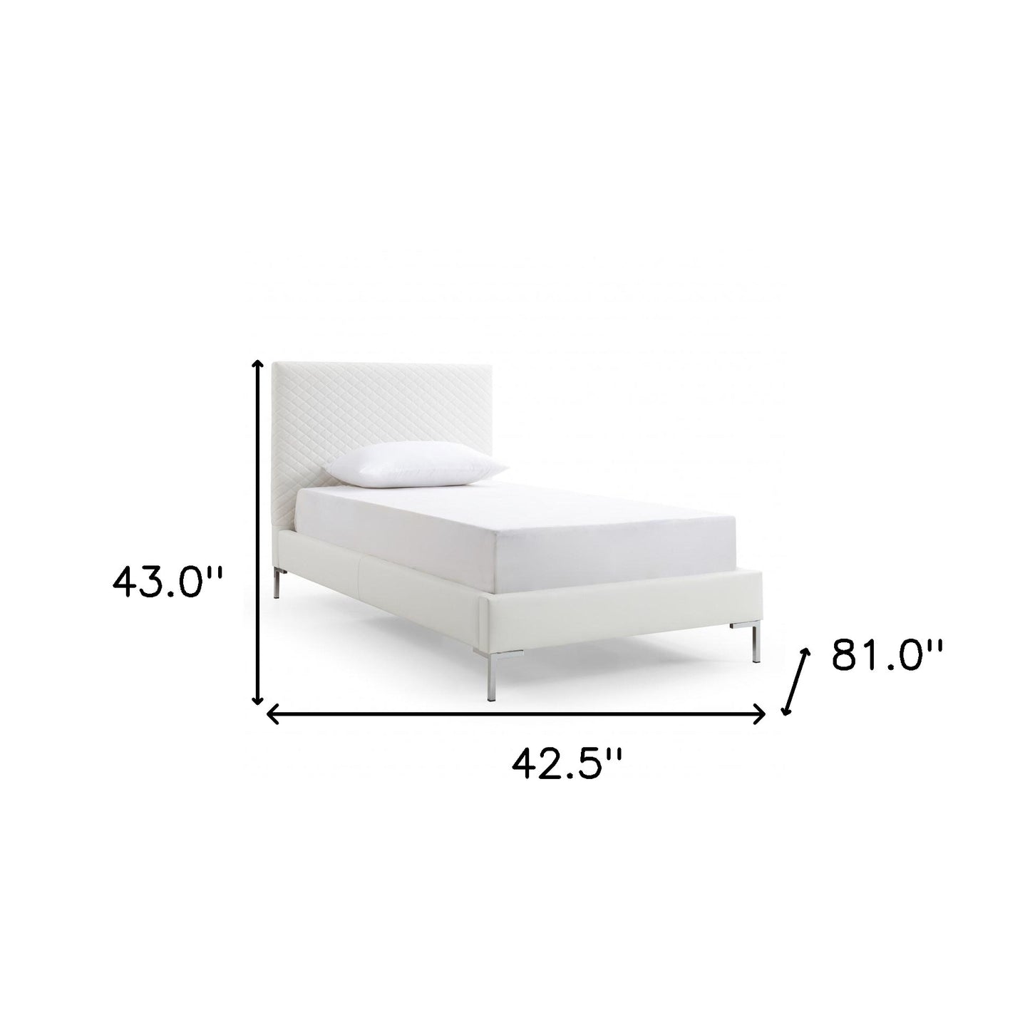 Twin Size White Upholstered Faux Leather Bed Frame