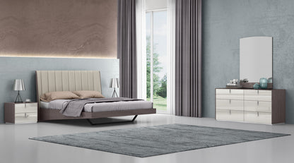 Queen Grey Upholstered Faux Leather and Ivory Gloss Bed Frame