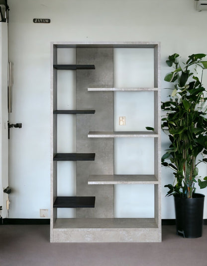 77" Gray and Black Eight Tier Etagere Bookcase