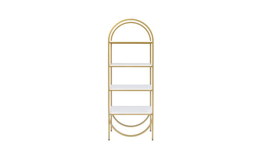 78" White and Gold Metal Four Tier Etagere Bookcase