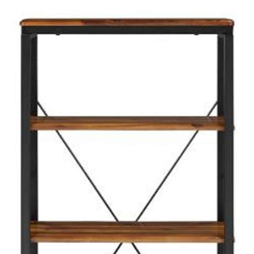 54" Brown and Black Metal Four Tier Etagere Bookcase