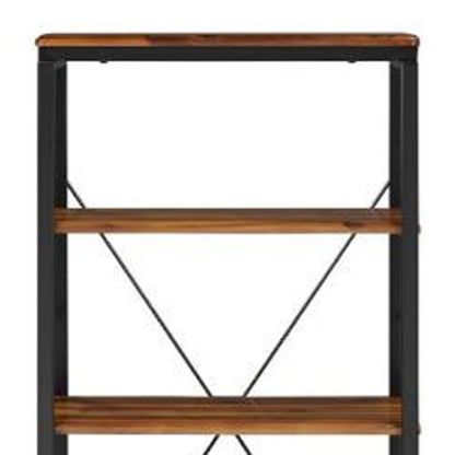 54" Brown and Black Metal Four Tier Etagere Bookcase