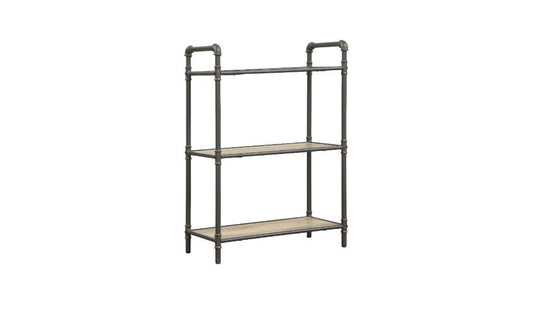 36" Antique Oak and Sandy Gray Metal Three Tier Standard Bookcase