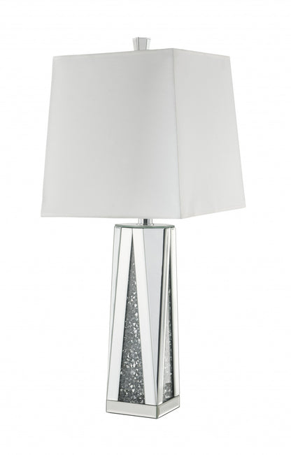 35" Clear Glass Table Lamp With White Square Shade
