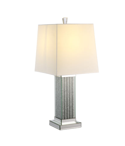 30" Mirrored Glass and Faux Stone Column Table Lamp With White Square Shade